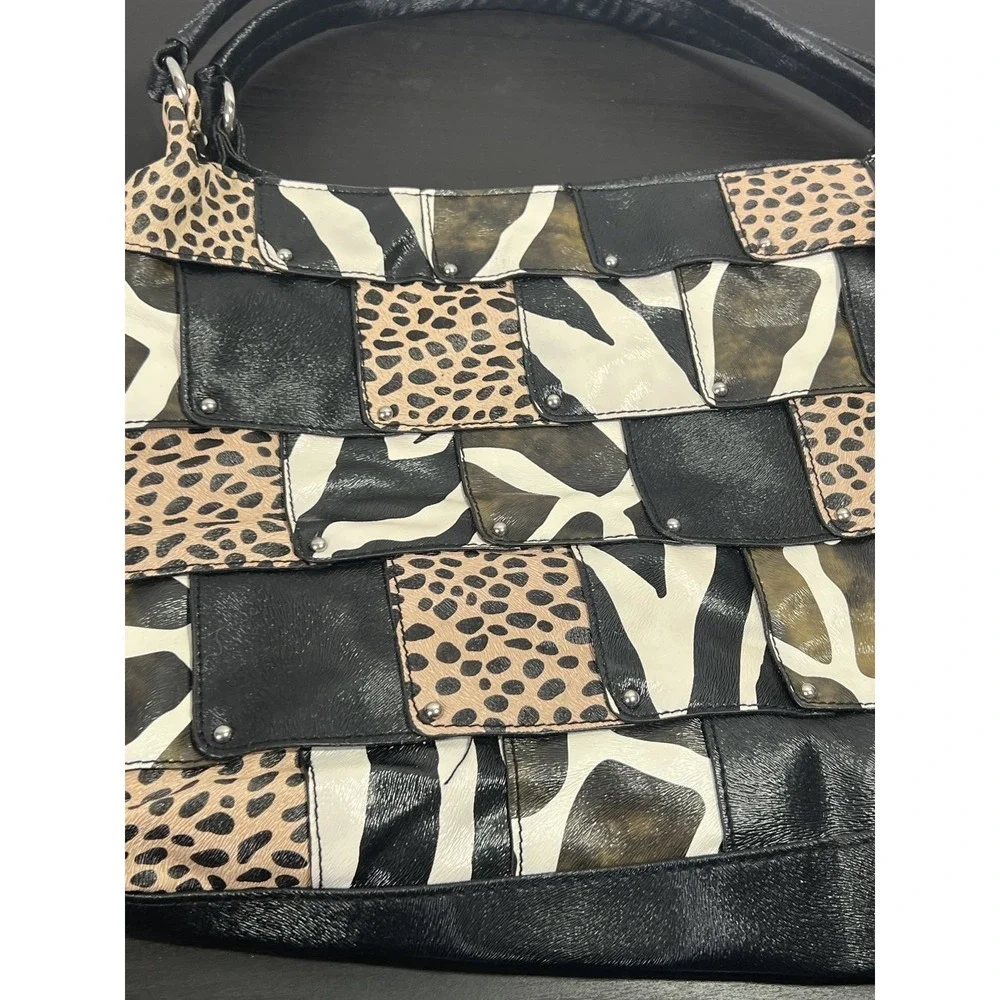 Je Veux Handbags Animal Print‎ Patchwork Shoulder Bag Hobo Style Black Multi New